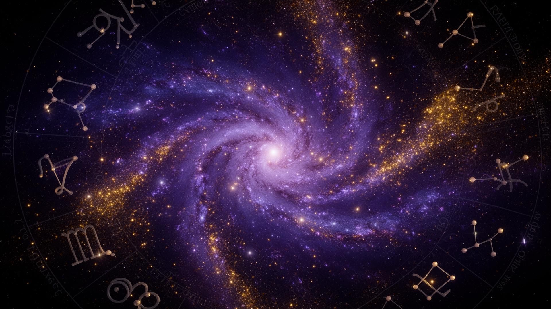 Cosmic nebula with zodiac constellations